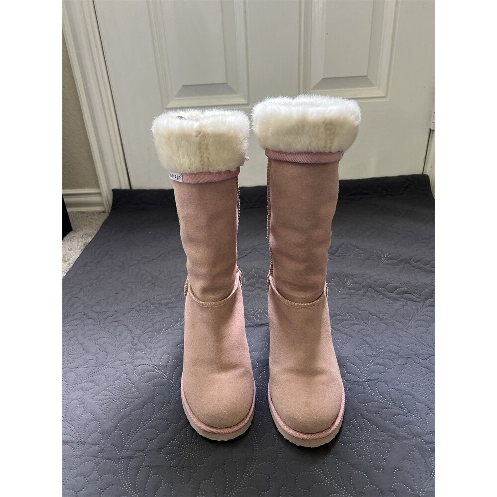 Tommy Hilfiger Pink Ankle Boots with White Fur Trim
